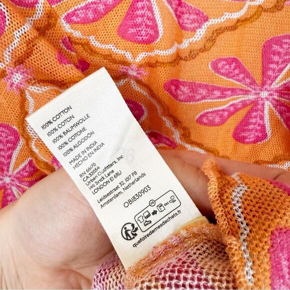 Free People Through the Meadow Orange Pink Ruched Blouse Top Large - Picture 7 of 7